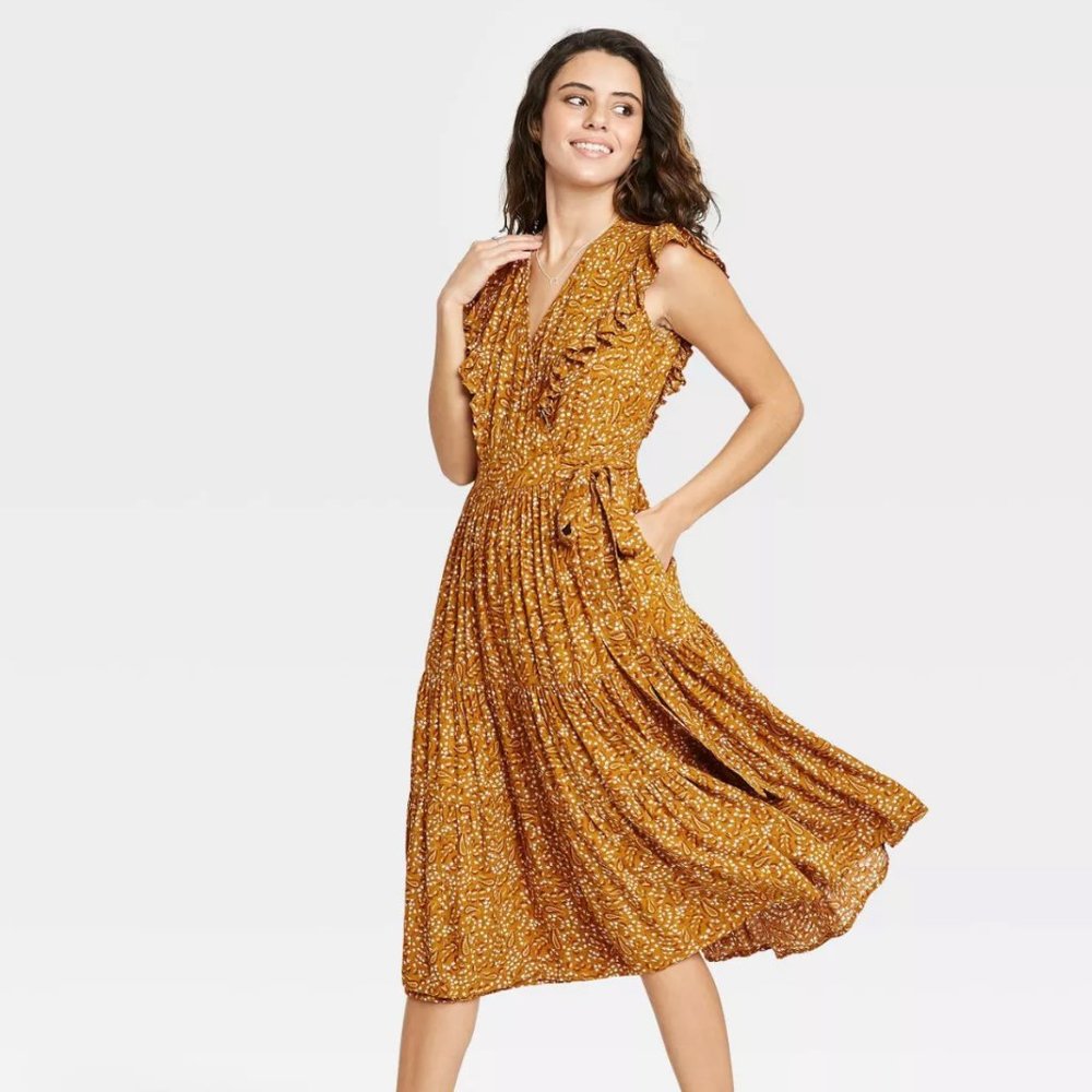 Ruffle Sleeveless Wrap Midi Dress - New - No Tags